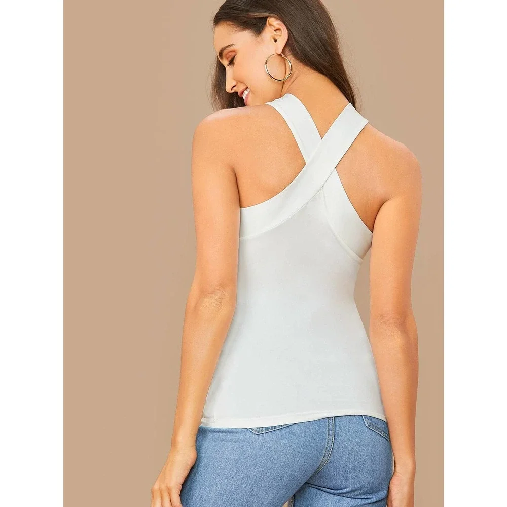Y2K Fitted Crisscross Halter Tank Top baby blue - Picture 6 of 11